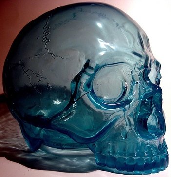 Skull Head 1/1 - Clear Blue figure, produced by Secret Base. Front view.