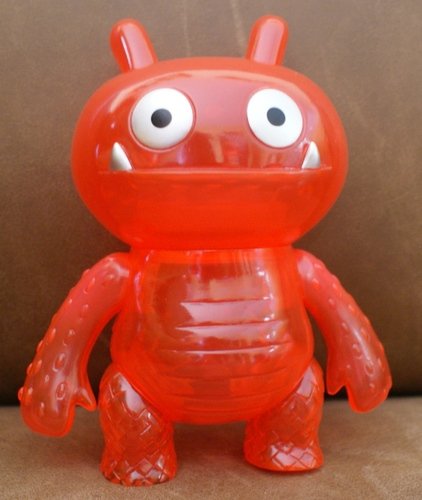 Wage Kaiju Uglydoll - Clear Red figure by David Horvath, produced by Intheyellow. Front view.
