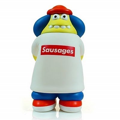 Caleb Sausages figure by James Jarvis, produced by Amos Toys. Front view.