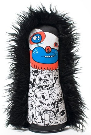 Clown King Fluffer figure by Jon Burgerman, produced by Circus Punks. Front view.