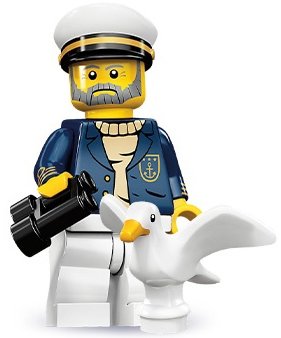 Sea Captain figure by Lego, produced by Lego. Front view.