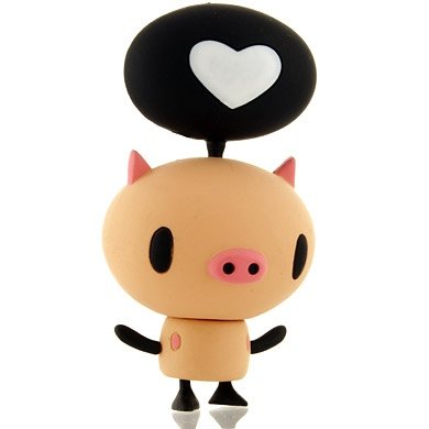 Piggle figure by Tado, produced by Kidrobot. Front view.