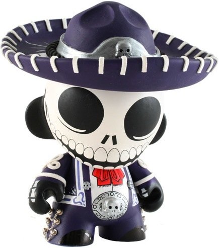 Los Hermanos Calavera Morado  figure by The Beast Brothers, produced by Kidrobot. Front view.