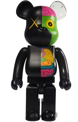 Dissected Companion Be@rbrick 400% - Black  figure by Kaws, produced by Medicom Toy. Front view.