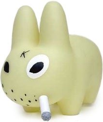 10 GID Smorkin Labbit figure by Frank Kozik, produced by Kidrobot. Front view.