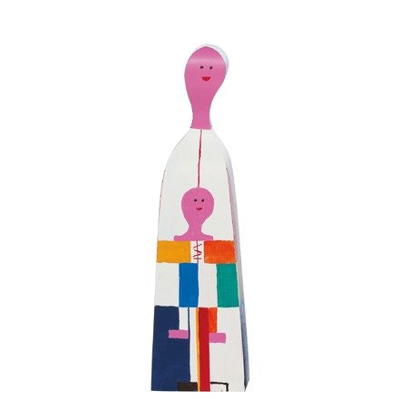 Wooden Doll No. 4  figure by Alexander Girard, produced by Vitra Design Museum. Front view.