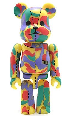 Bape Play Be@rbrick S1 - Psychedelic Camo figure by Bape, produced by Medicom Toy. Front view.