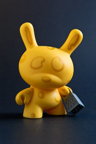 Cheeze figure by Travis Cain, produced by Kidrobot. Front view.