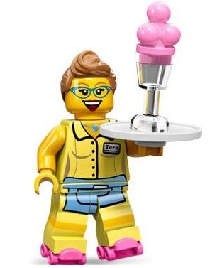 Diner Waitress figure by Lego, produced by Lego. Front view.