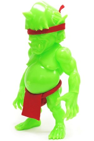 Debris Japan - Neon Green, PopSoda Exclusive figure by Junnosuke Abe, produced by Restore. Front view.