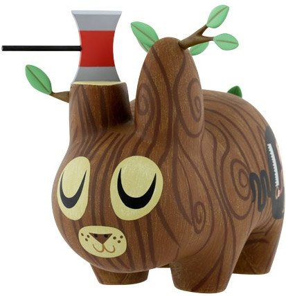 Wood Labbit figure by Amanda Visell, produced by Kidrobot. Front view.