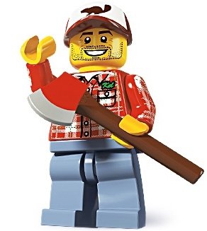 Lumberjack figure by Lego, produced by Lego. Front view.