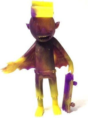 Sparrow - Neon Yellow/Purple swirl, SDCC 2013 figure by Blurble, produced by Dubose Art. Front view.