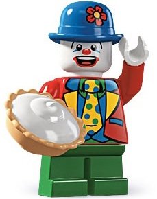 Small Clown figure by Lego, produced by Lego. Front view.