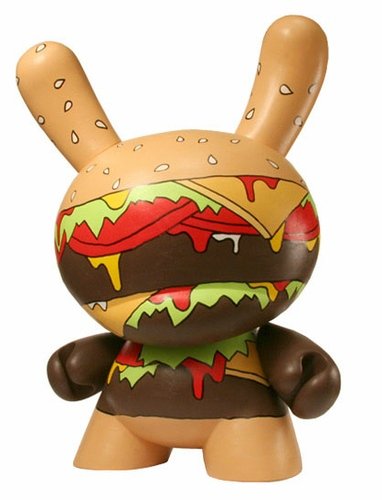 O.G. Burger Dunny figure by Twelve Car Pileup, produced by Kidrobot. Front view.