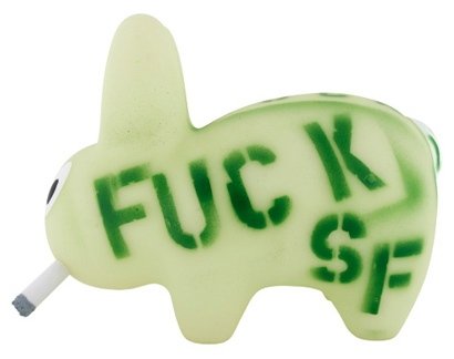 Fuck SF Labbit figure by Frank Kozik, produced by Kidrobot. Front view.