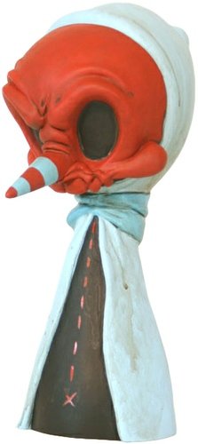Jolly Red Plague Greeter  figure by Brandt Peters X Kathie Olivas. Front view.
