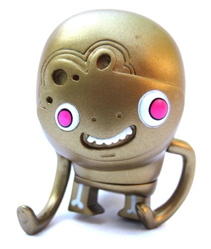 The Golden Bimlar (Chase)  figure by Jon Burgerman, produced by Kidrobot. Front view.