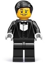 Waiter figure by Lego, produced by Lego. Front view.