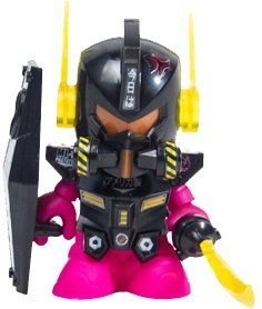 Kidrobot Bot Mini Dam Gun figure, produced by Kidrobot. Front view.