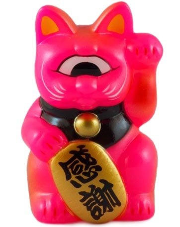 Mini Fortune Cat - Hot Pink - Black Collar figure by Mori Katsura, produced by Realxhead. Front view.