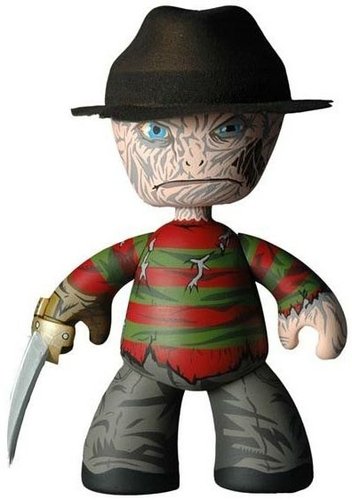 Freddy Kreuger figure, produced by Mezco Toyz. Front view.