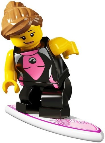 Surfer Girl figure by Lego, produced by Lego. Front view.