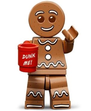 Gingerbread Man figure by Lego, produced by Lego. Front view.