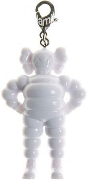 Chum Keychain - White figure by Kaws, produced by Original Fake. Front view.