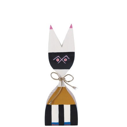 Wooden Doll No. 9  figure by Alexander Girard, produced by Vitra Design Museum. Front view.