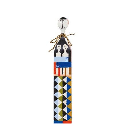 Wooden Doll No. 5  figure by Alexander Girard, produced by Vitra Design Museum. Front view.
