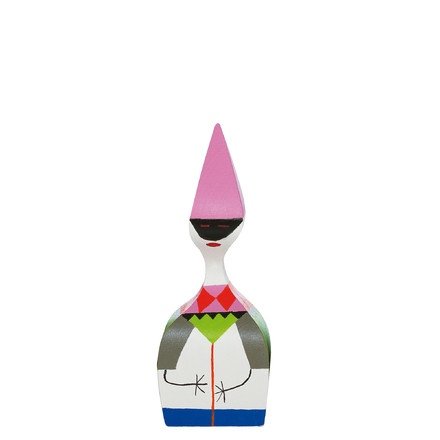 Wooden Doll No. 6  figure by Alexander Girard, produced by Vitra Design Museum. Front view.