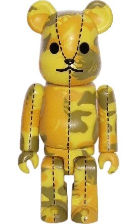 Bape Play Be@rbrick 100% S3 - Yellow figure by Bape, produced by Medicom Toy. Front view.