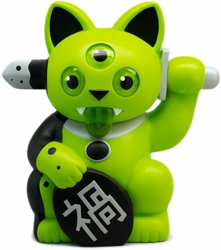 Playge Green Misfortune Cat - SDCC 2013 figure by Ferg, produced by Playge. Front view.