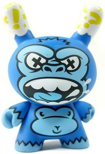 Blue Ape  figure by Jeremy Madl (Mad), produced by Kidrobot. Front view.