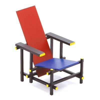 Red Blue Chair figure by Gerrit Rietveld, produced by Reac Japan. Front view.
