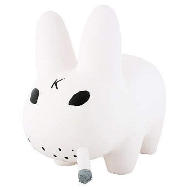 Smorkin Labbit figure by Frank Kozik, produced by Kidrobot. Front view.