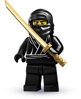 Ninja figure by Lego, produced by Lego. Front view.