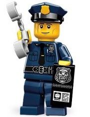 Police Man figure by Lego, produced by Lego. Front view.