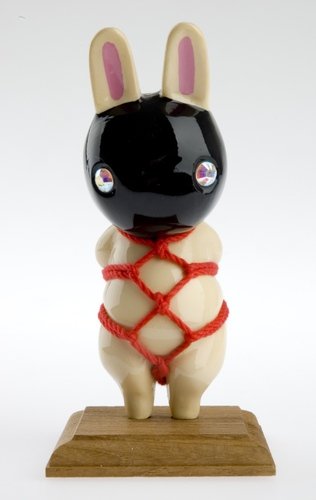Black Mask Bunny Kinbaku Doll figure by Kitanya Design. Front view.