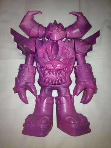 Mecha Azteca - Purple Glow Hand Painted figure by Jesse Hernandez, produced by Raje Toys. Front view.