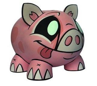 Joe Ledbetter Piggy Bank - Pink figure by Joe Ledbetter, produced by Play Imaginative. Front view.