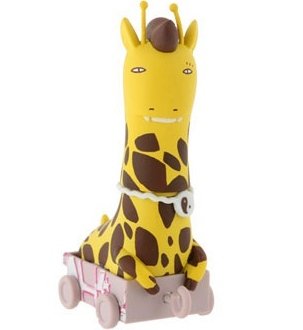 Giraffe figure by Kid Acne, produced by Kidrobot. Front view.