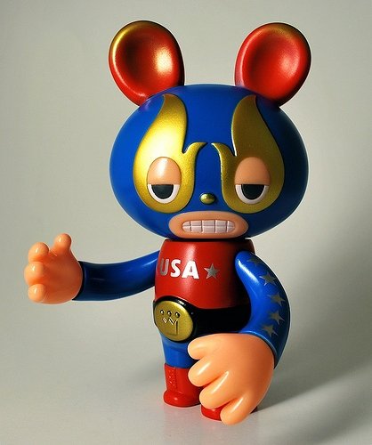 American Lucha Bear figure by Itokin Park, produced by Super7. Front view.