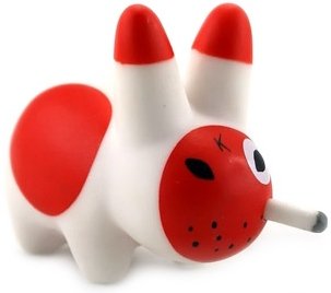 Red Polka Dots Labbit figure by Frank Kozik, produced by Kidrobot. Front view.