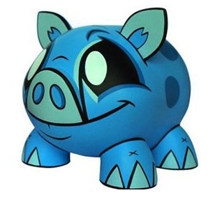 Joe Ledbetter Piggy Bank - Blue figure by Joe Ledbetter, produced by Play Imaginative. Front view.