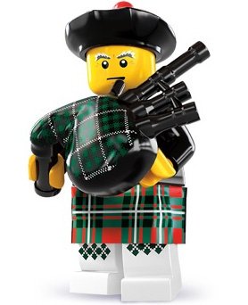 Bagpiper figure by Lego, produced by Lego. Front view.