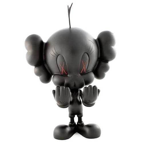 Tweety - Black figure by Kaws, produced by Medicom Toy. Front view.