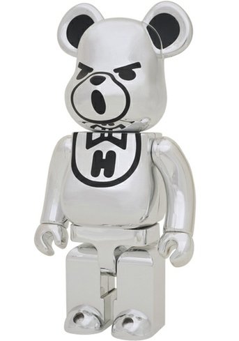Hysteric Bear Be@rbrick 400% - Chrome figure by Hysteric Glamour, produced by Medicom Toy. Front view.
