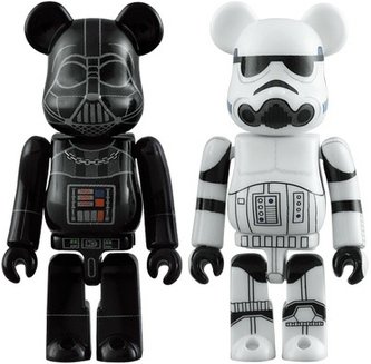 Darth Vader & Stormtrooper 100% Be@rbrick Set figure by Lucasfilm Ltd., produced by Medicom Toy. Front view.